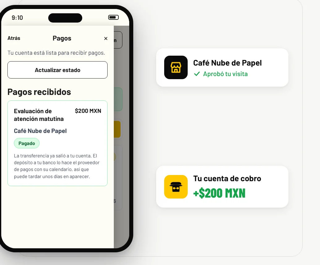 La sección de pagos de la app con una visita pagada.
